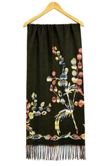 Women’s Abstract Floral & Stripe Tassel Scarf