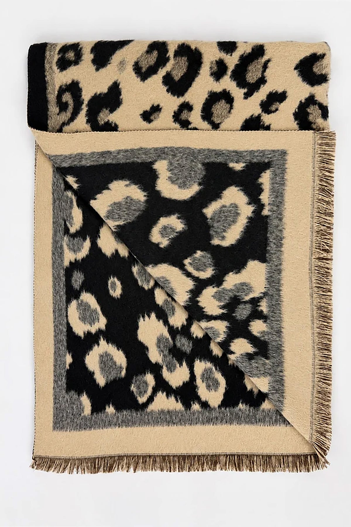 Women's Reversible Leopard Print Fringed Scarf Wrap