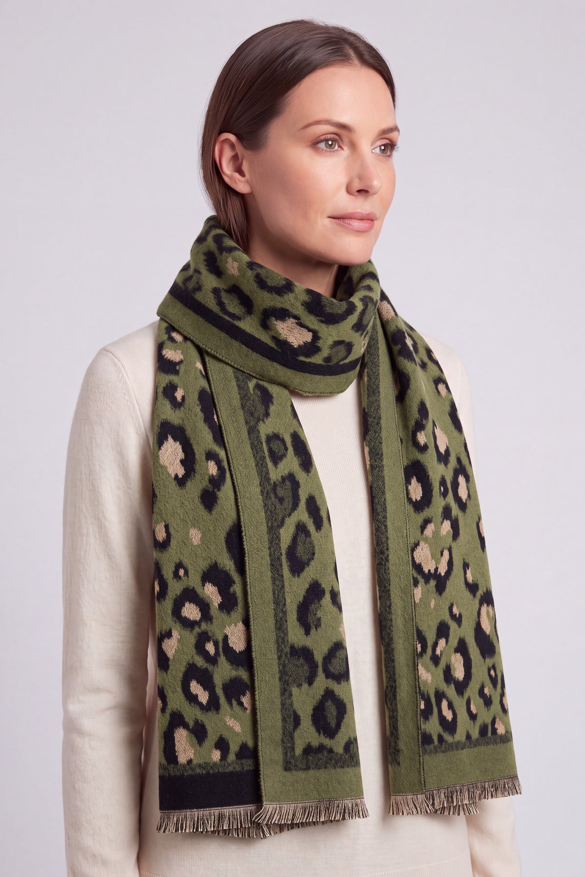 Women's Reversible Leopard Print Fringed Scarf Wrap