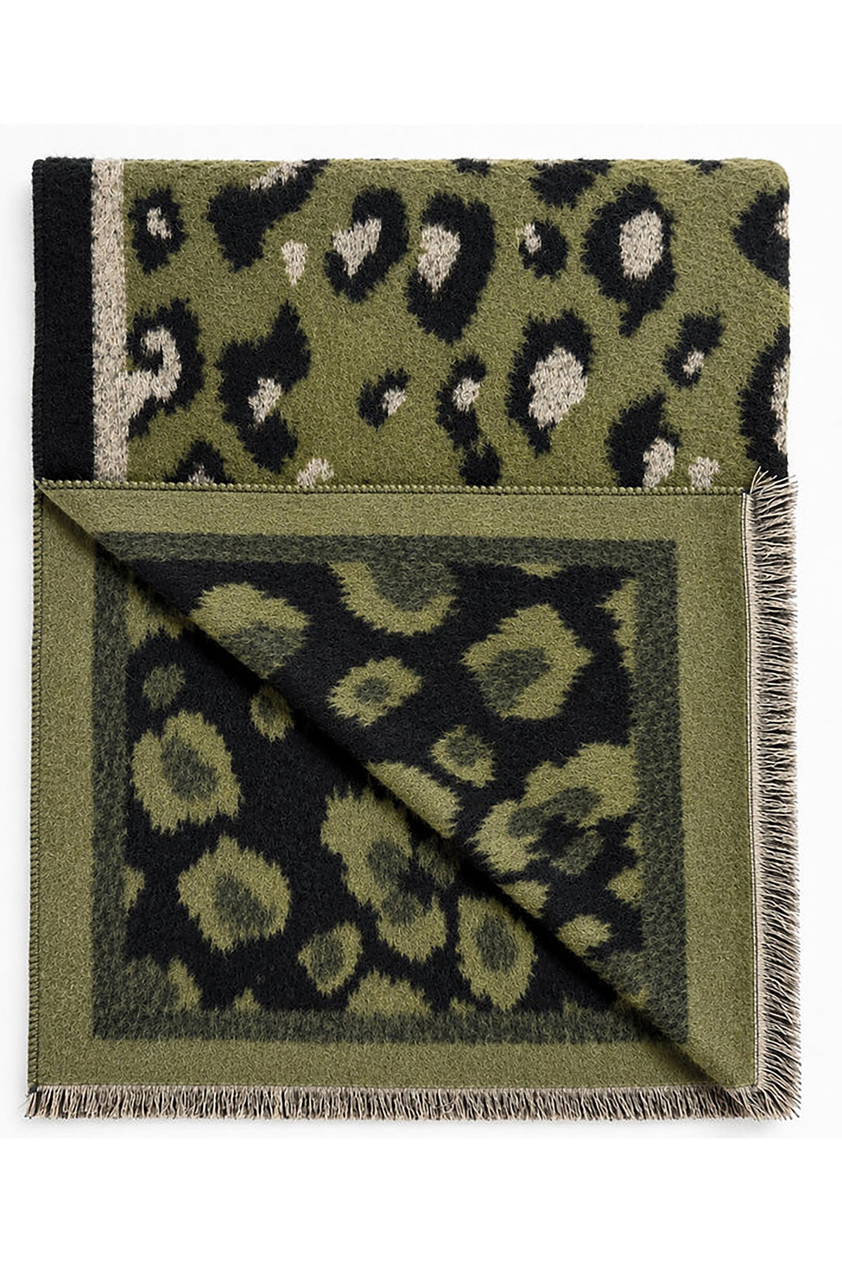 Women's Reversible Leopard Print Fringed Scarf Wrap