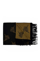 Women’s Highland Cow Print Reversible Scarf with Tassel Fringe