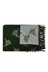 Women’s Highland Cow Print Reversible Scarf with Tassel Fringe
