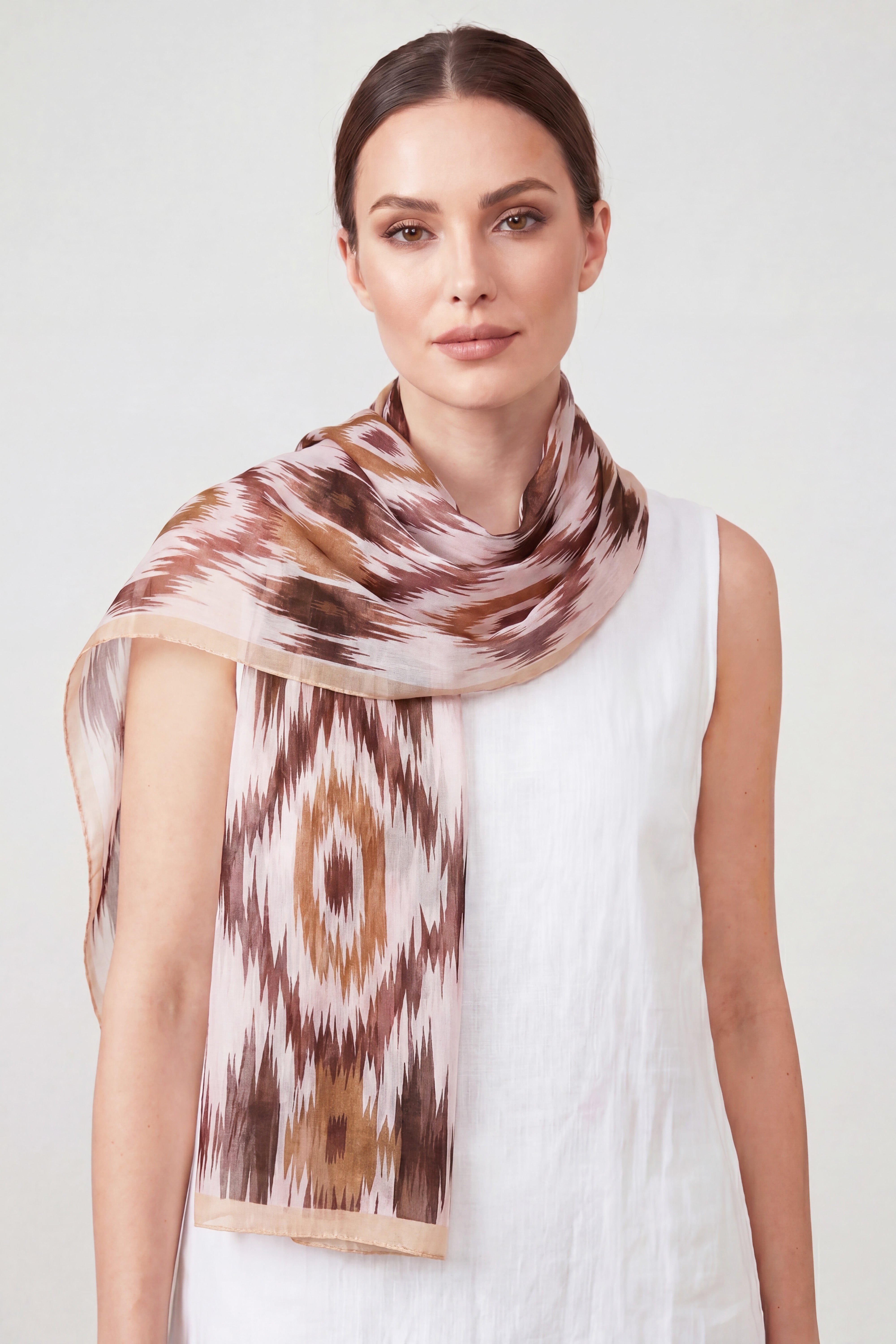 Abstract Ikat Print Lightweight Scarf