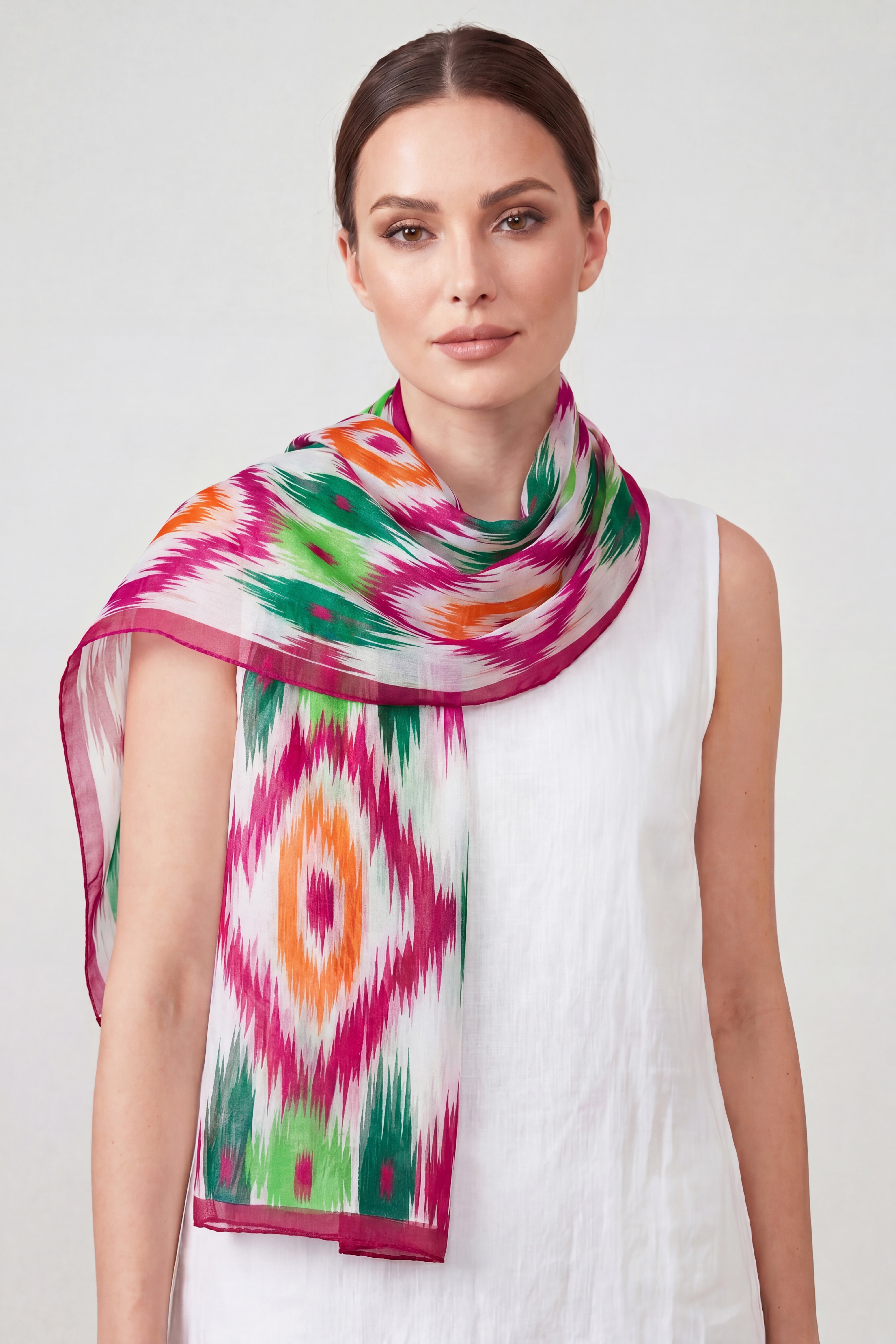 Abstract Ikat Print Lightweight Scarf