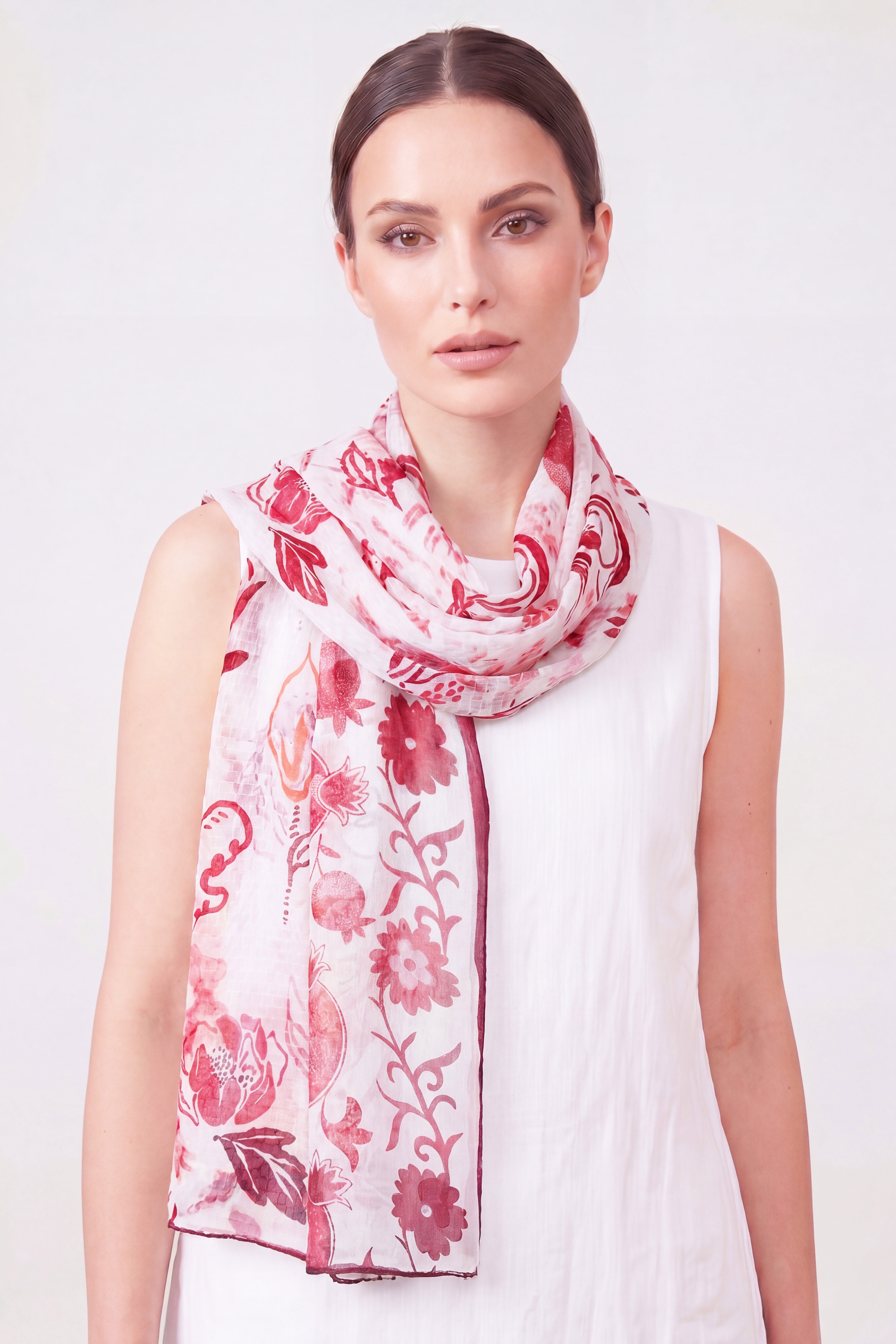 Pomegranate Print Chiffon Scarf