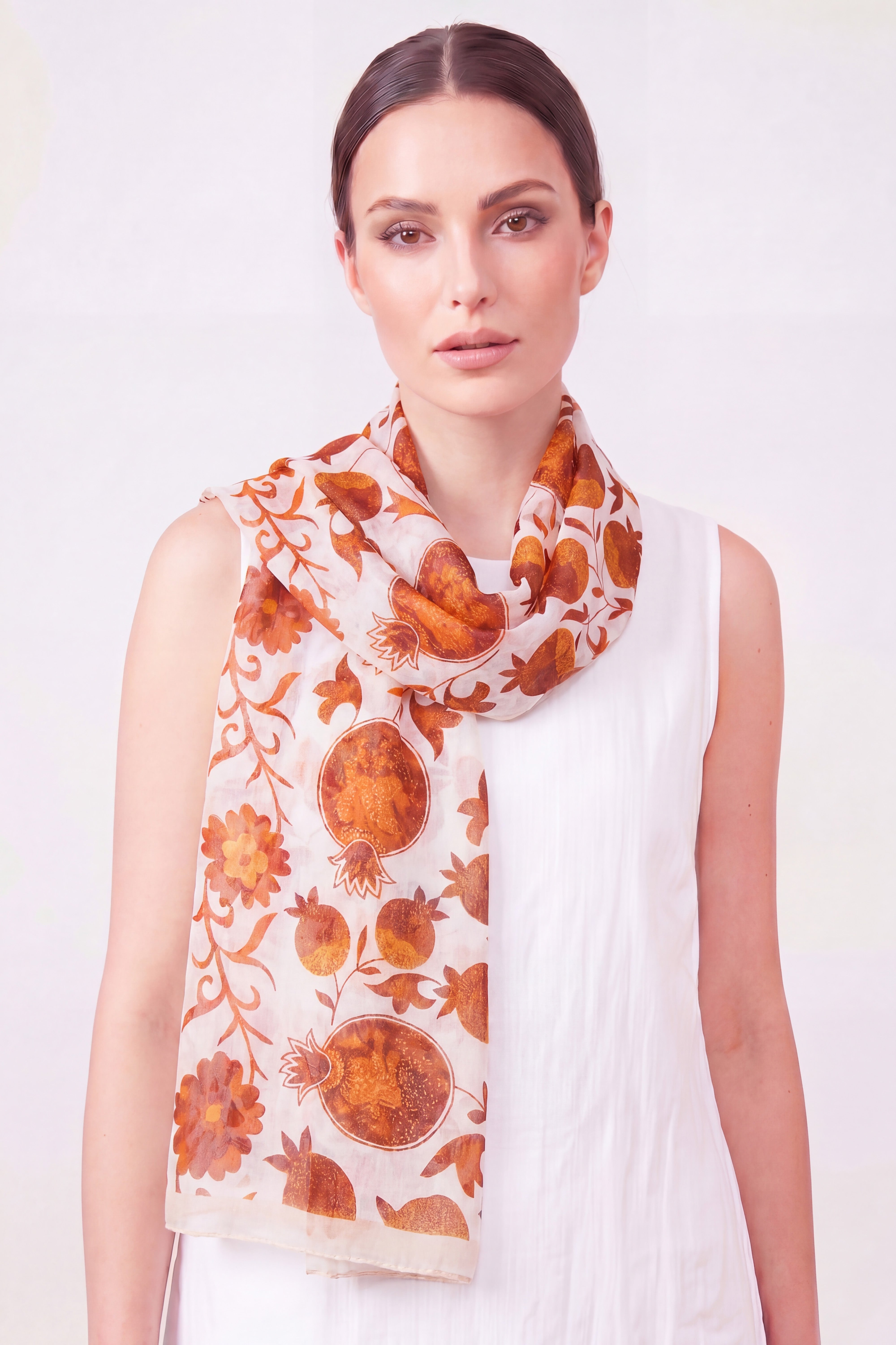 Pomegranate Print Chiffon Scarf