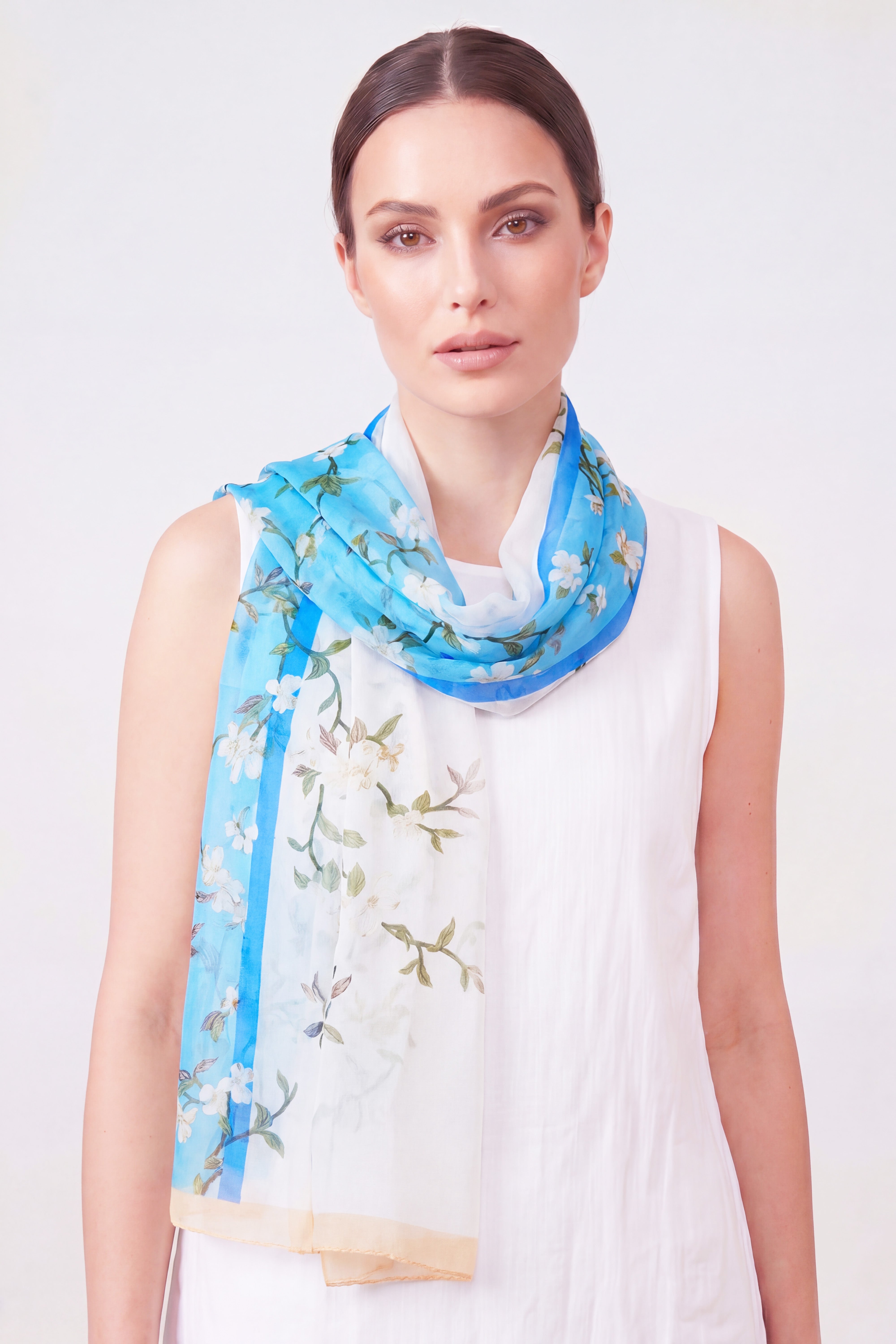Floral Border Double Colour Lightweight Scarf