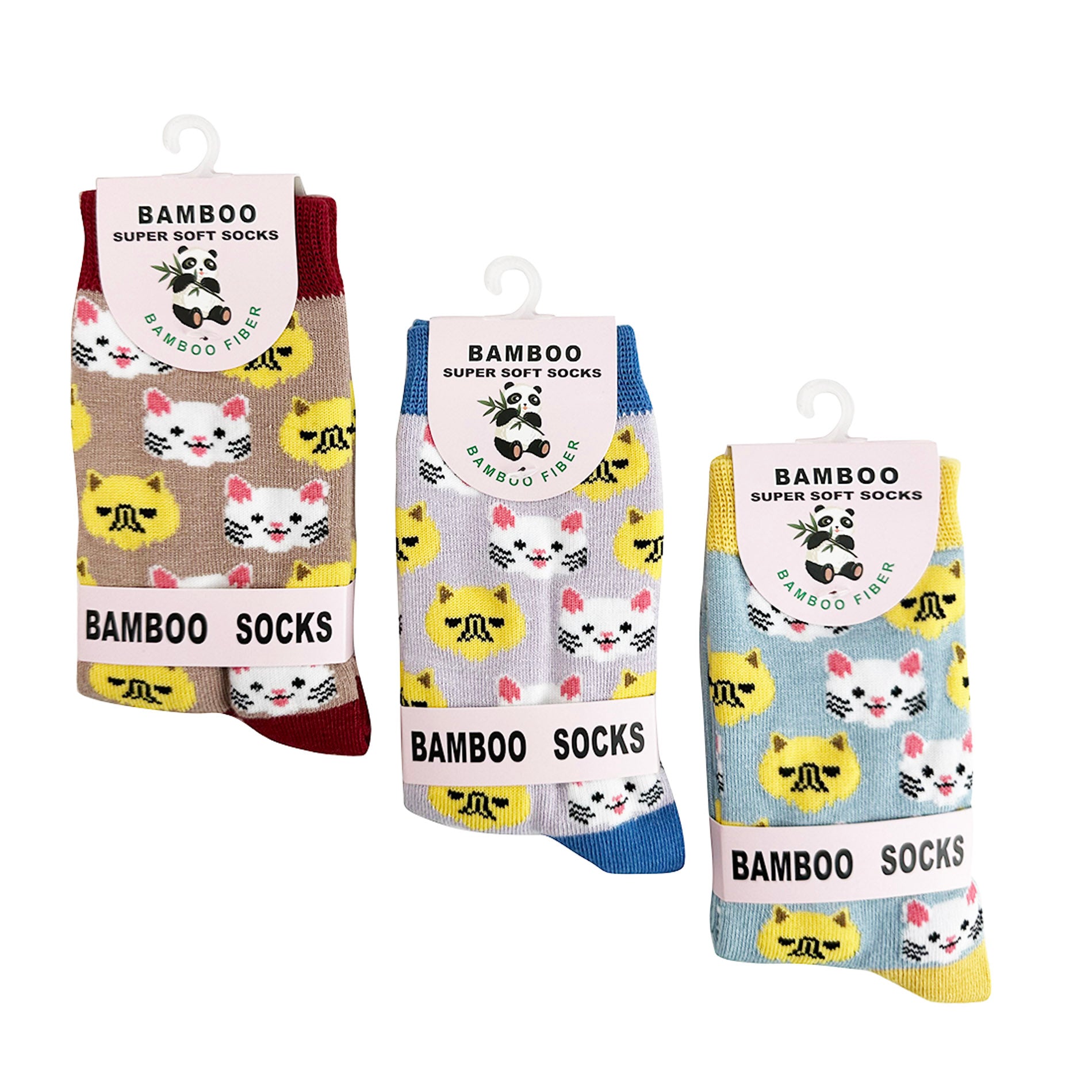 Women’s Bamboo Cat Print Socks – 3 Pack with Gift Box