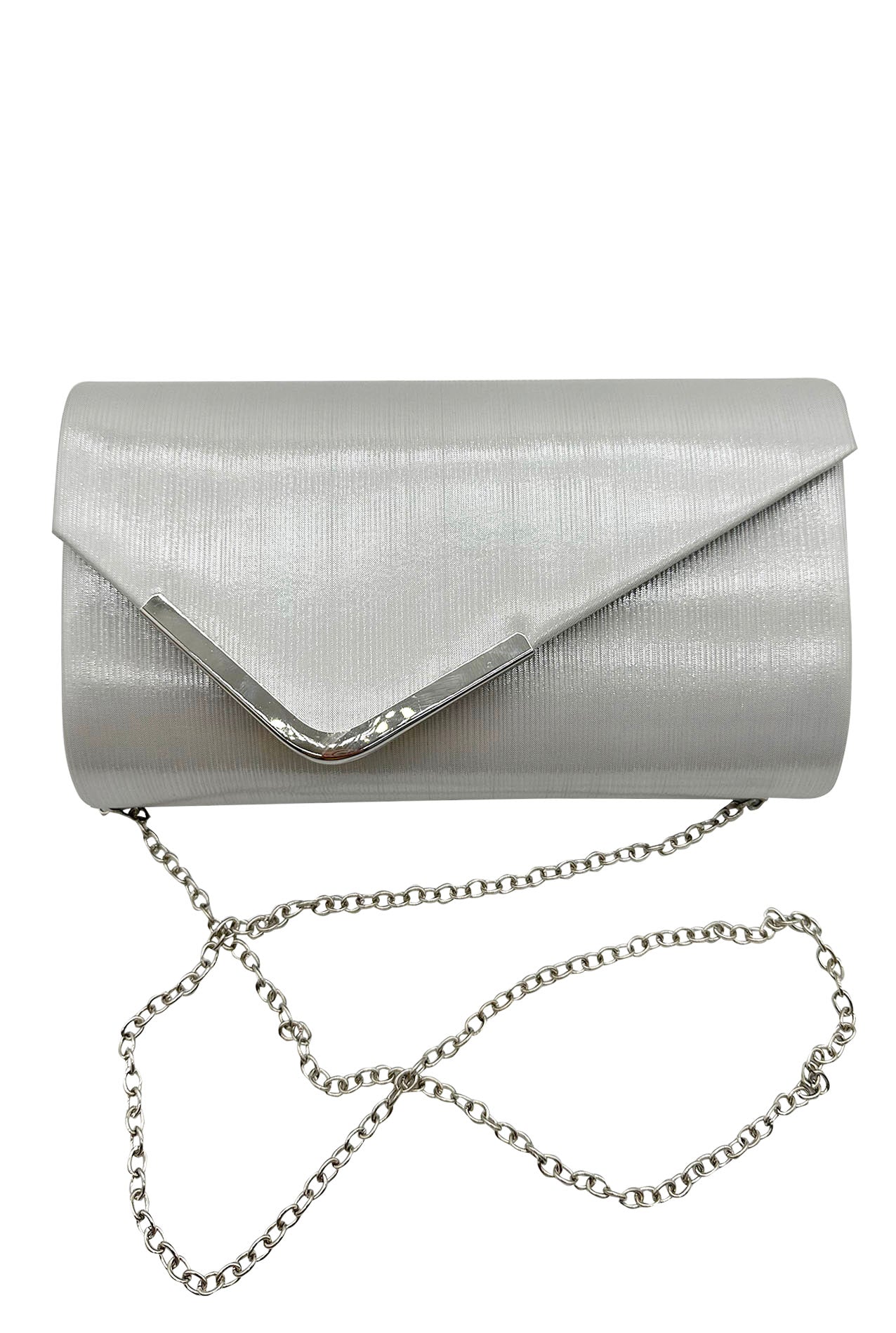 Textured Envelope Clutch Bag with Gold Chain and Loop Fascinator Occasion White Set