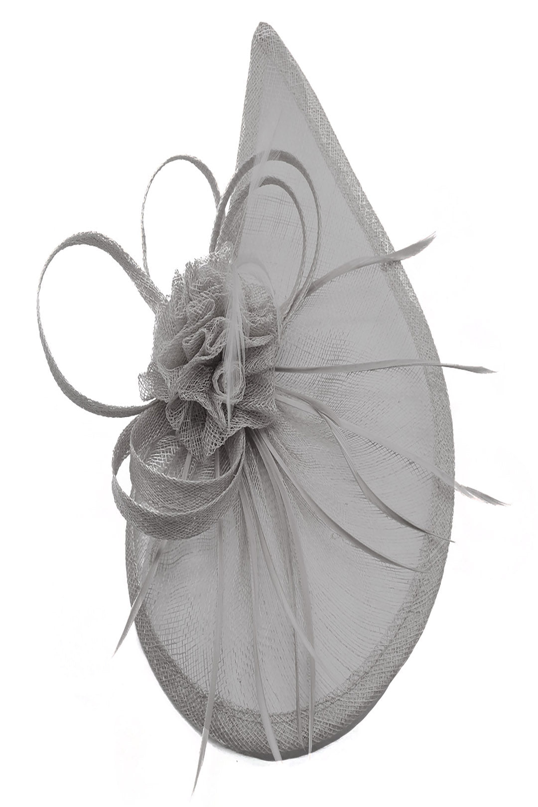 Gauze Teardrop Bass Fascinator with Flower and Curled Feathers