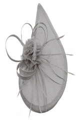 Gauze Teardrop Bass Fascinator with Flower and Curled Feathers