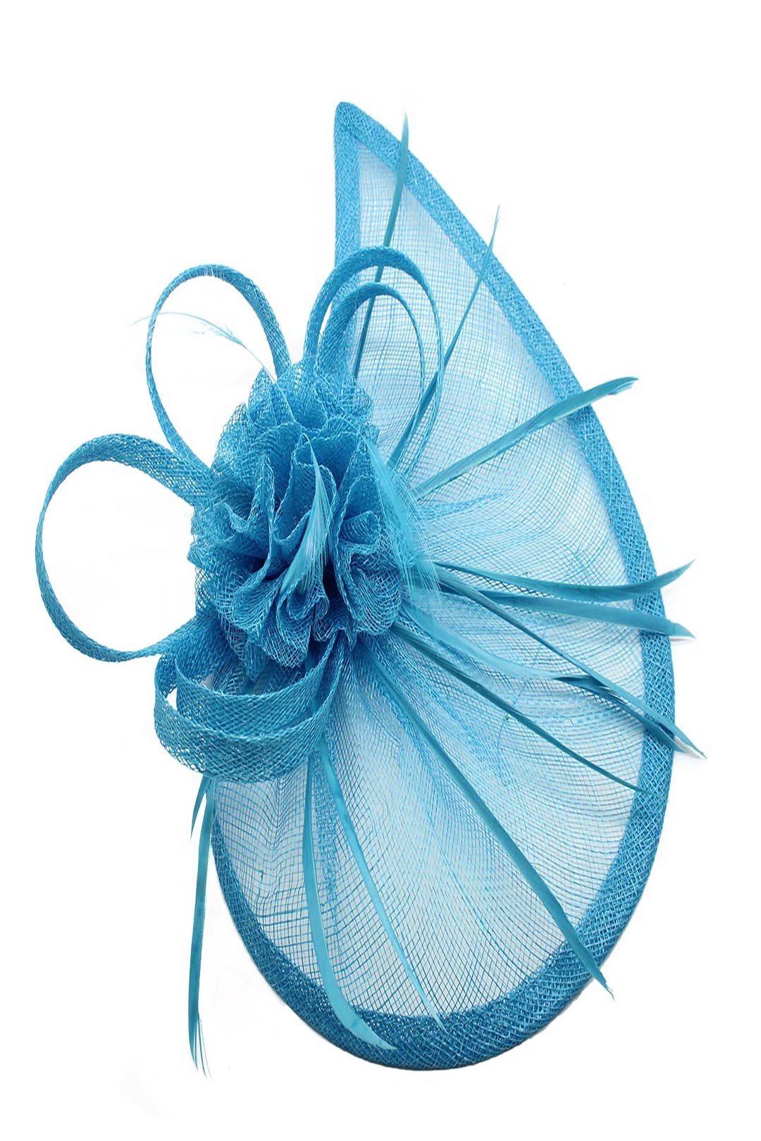 Gauze Teardrop Bass Fascinator with Flower and Curled Feathers