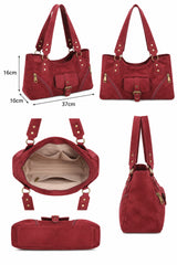 Women’s Suede-Look Shoulder Bag with Buckle Pocket Detail