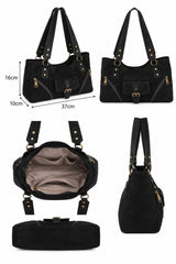 Women’s Suede-Look Shoulder Bag with Buckle Pocket Detail