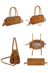 Women’s Vintage Suede-Style Shoulder Bag with Buckle Detail