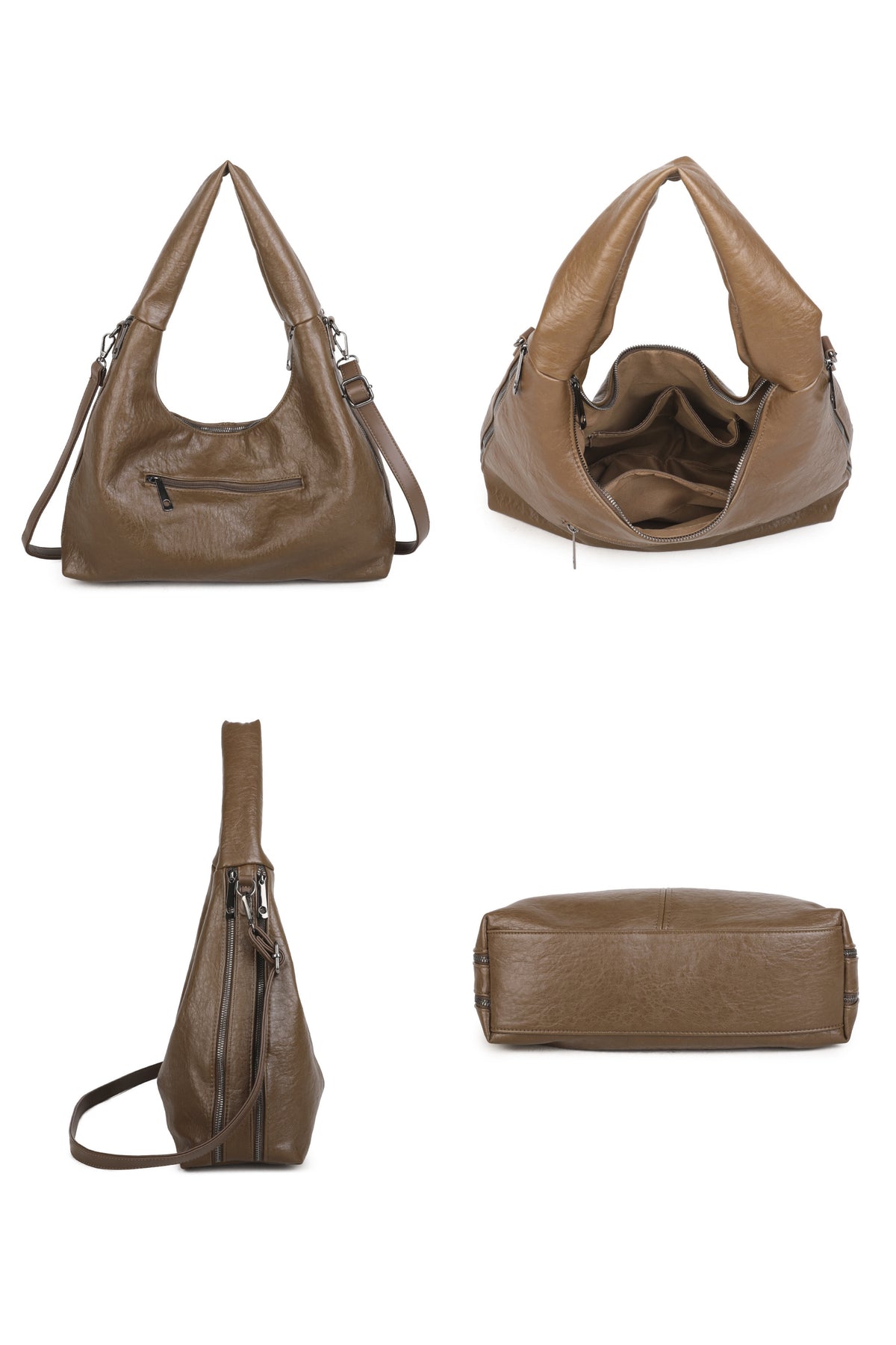 Women’s Classic Soft Hobo Shoulder Bag with Detachable Crossbody Strap
