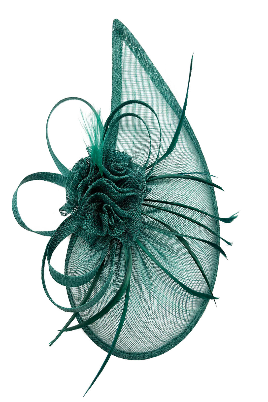 Gauze Teardrop Bass Fascinator with Flower and Curled Feathers