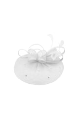 Curled Sinamay Bow Fascinator with Feather Trim Diamonds