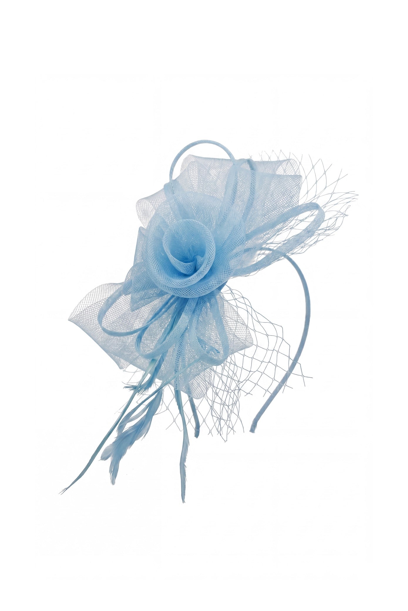Double Flower Gauze Feather Fascinator Headband