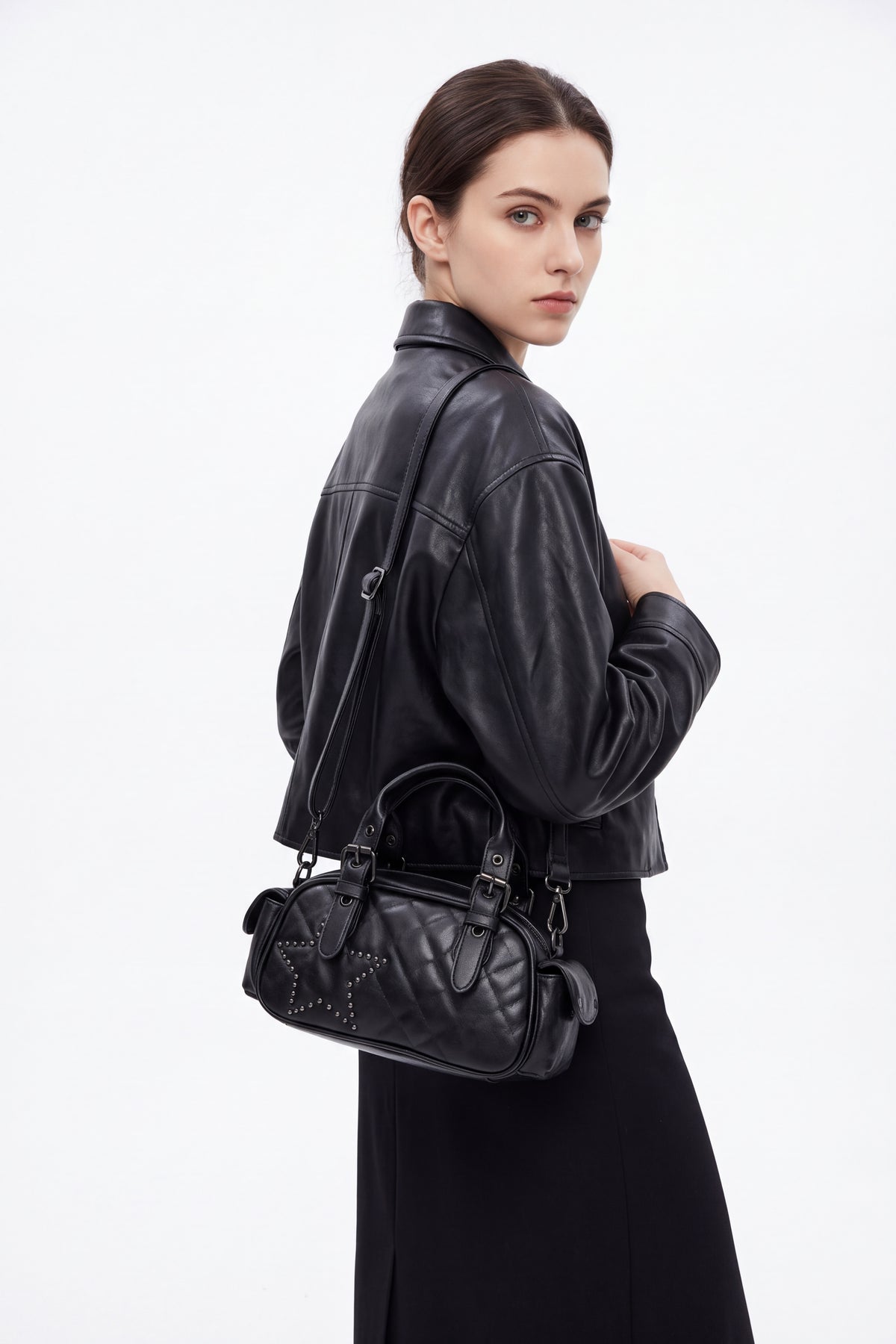 Women’s Quilted Star Stud Mini Handbag with Crossbody Strap