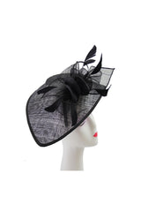 Mesh Disc Fascinator with Bow and Feather Detail Black