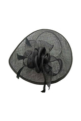 Mesh Disc Fascinator with Bow and Feather Detail Black