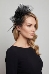 Double Flower Gauze Feather Fascinator Headband