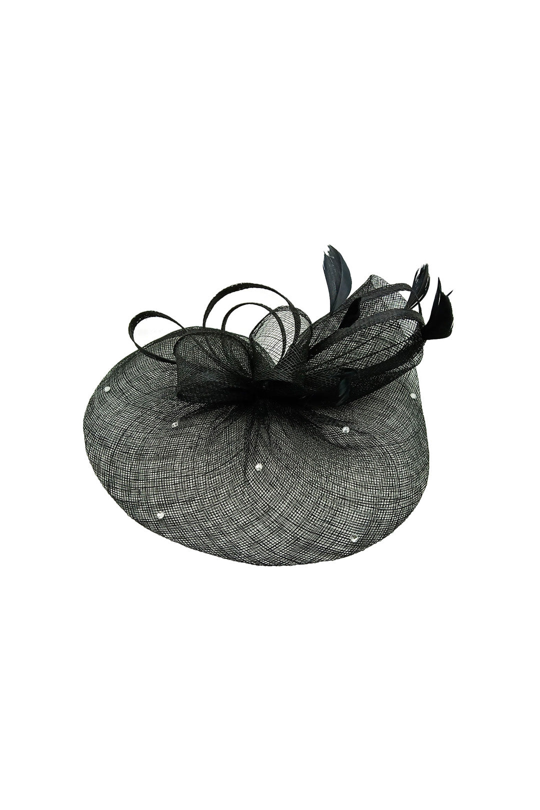 Curled Sinamay Bow Fascinator with Feather Trim Diamonds