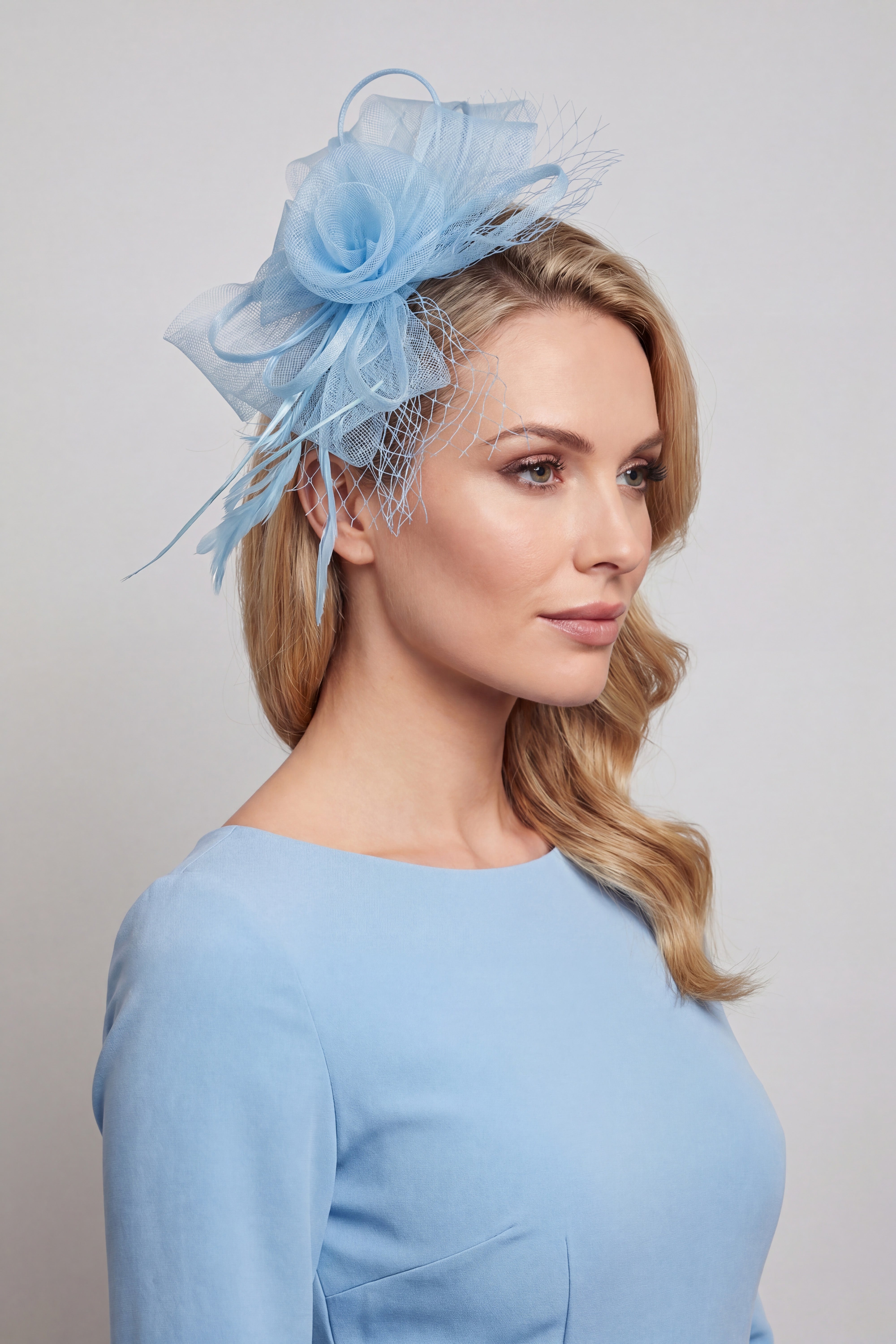 Double Flower Gauze Feather Fascinator Headband