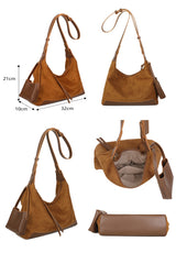 Women’s Soft Suede Hobo Bag with Adjustable Shoulder Strap