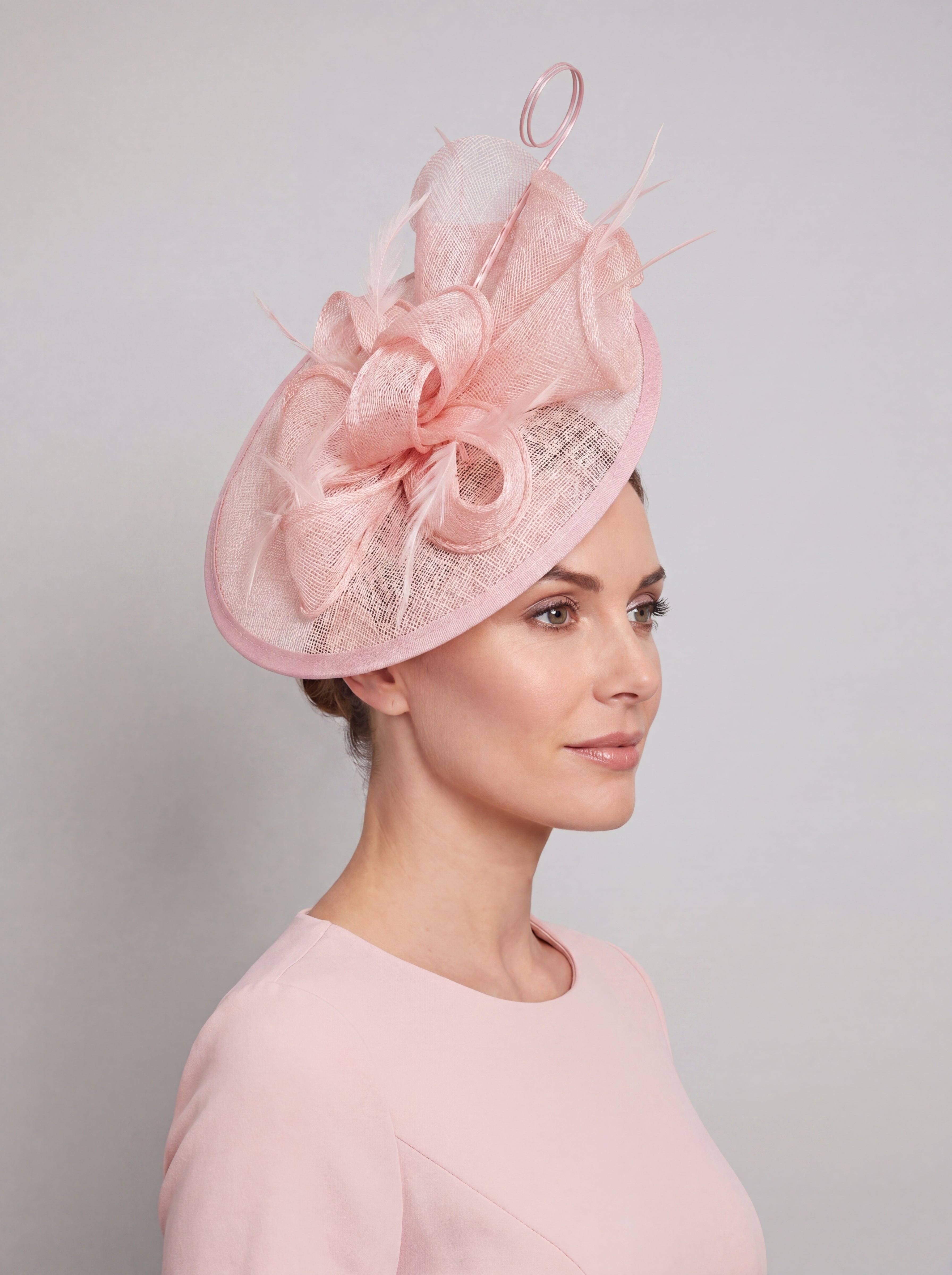 Statement Disc Fascinator with Petunia Flower and Feather Trim