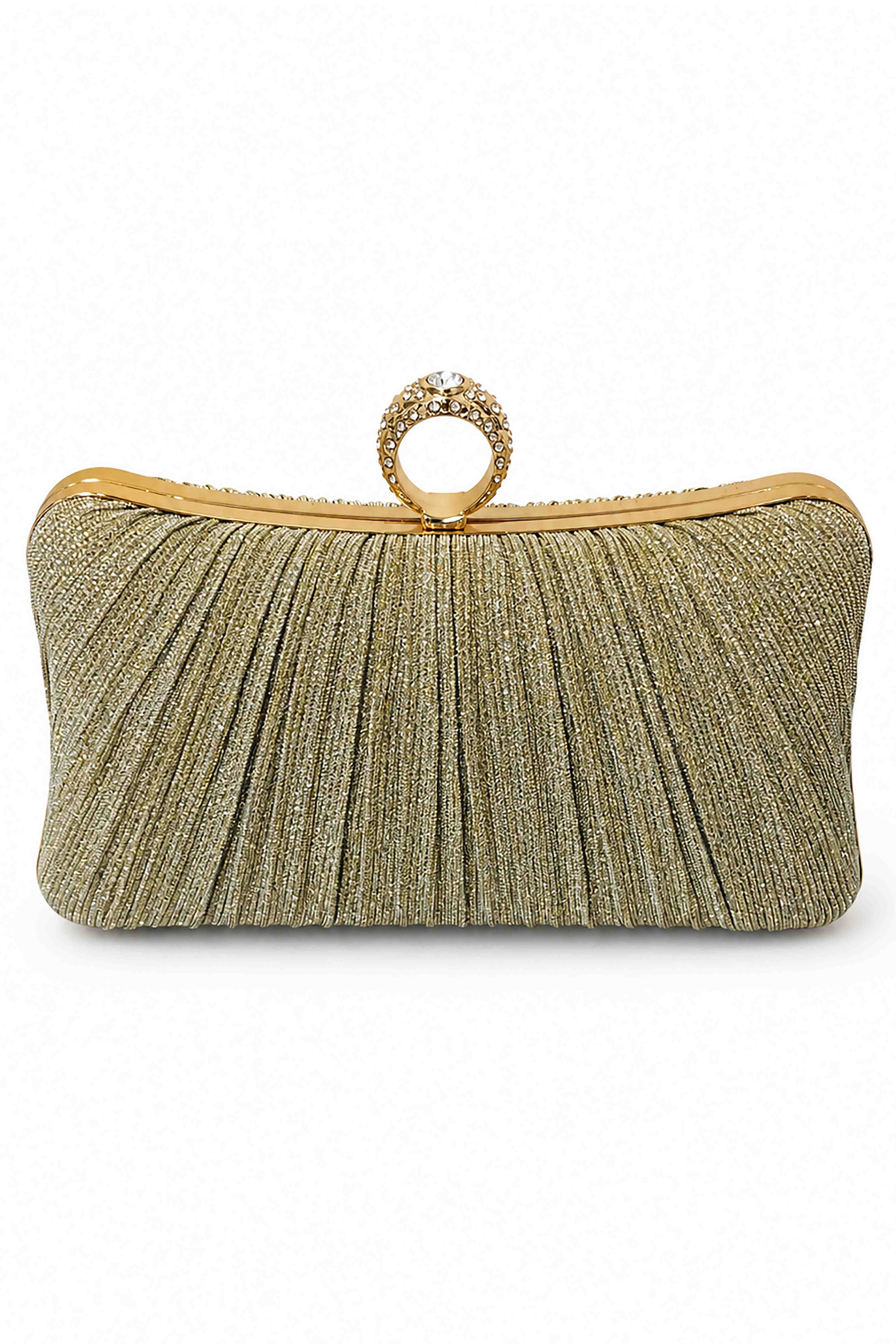Women’s Glitter Pleated Ring Clasp Evening Clutch Bag