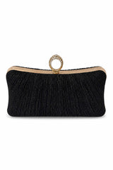 Women’s Glitter Pleated Ring Clasp Evening Clutch Bag