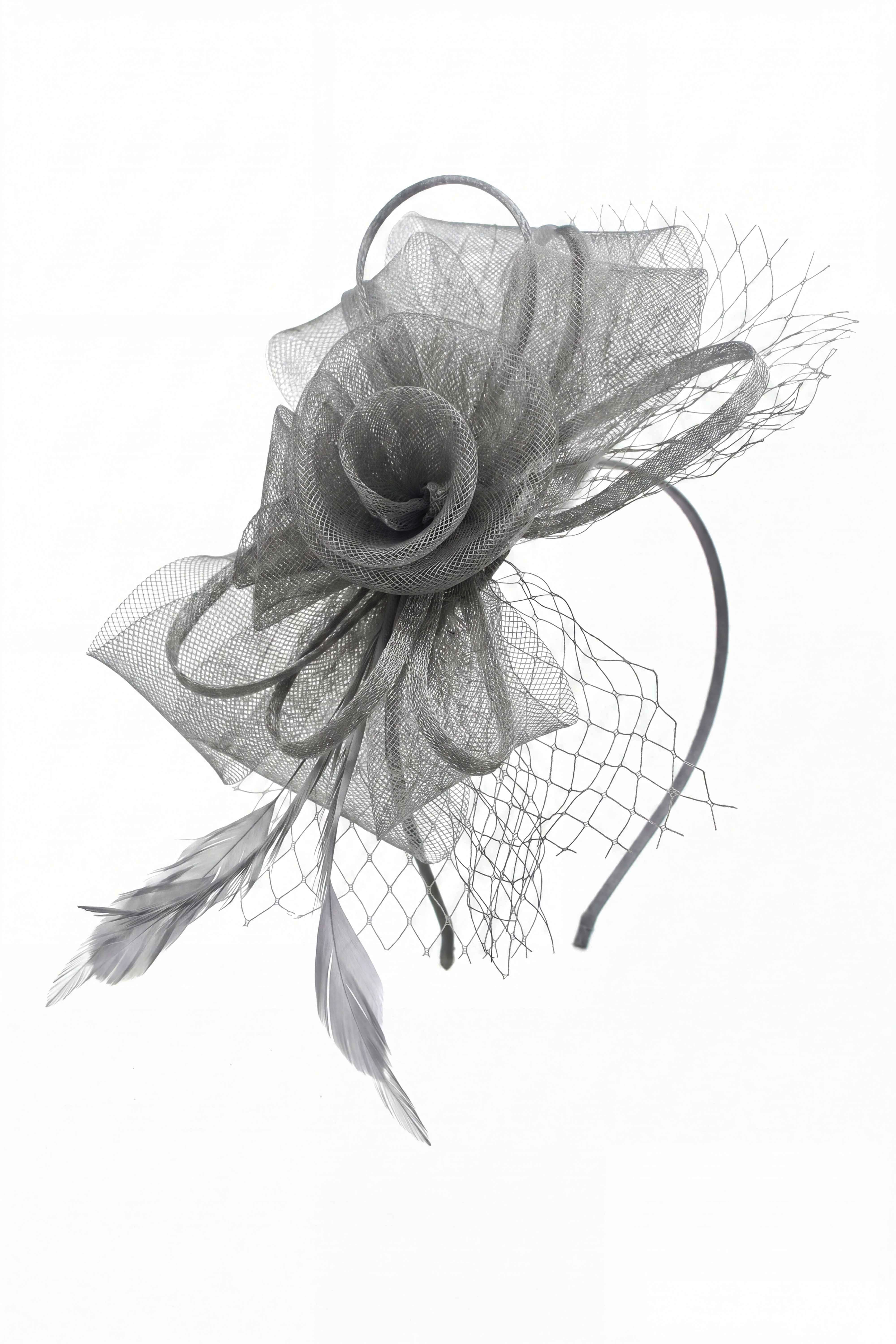 Double Flower Gauze Feather Fascinator Headband