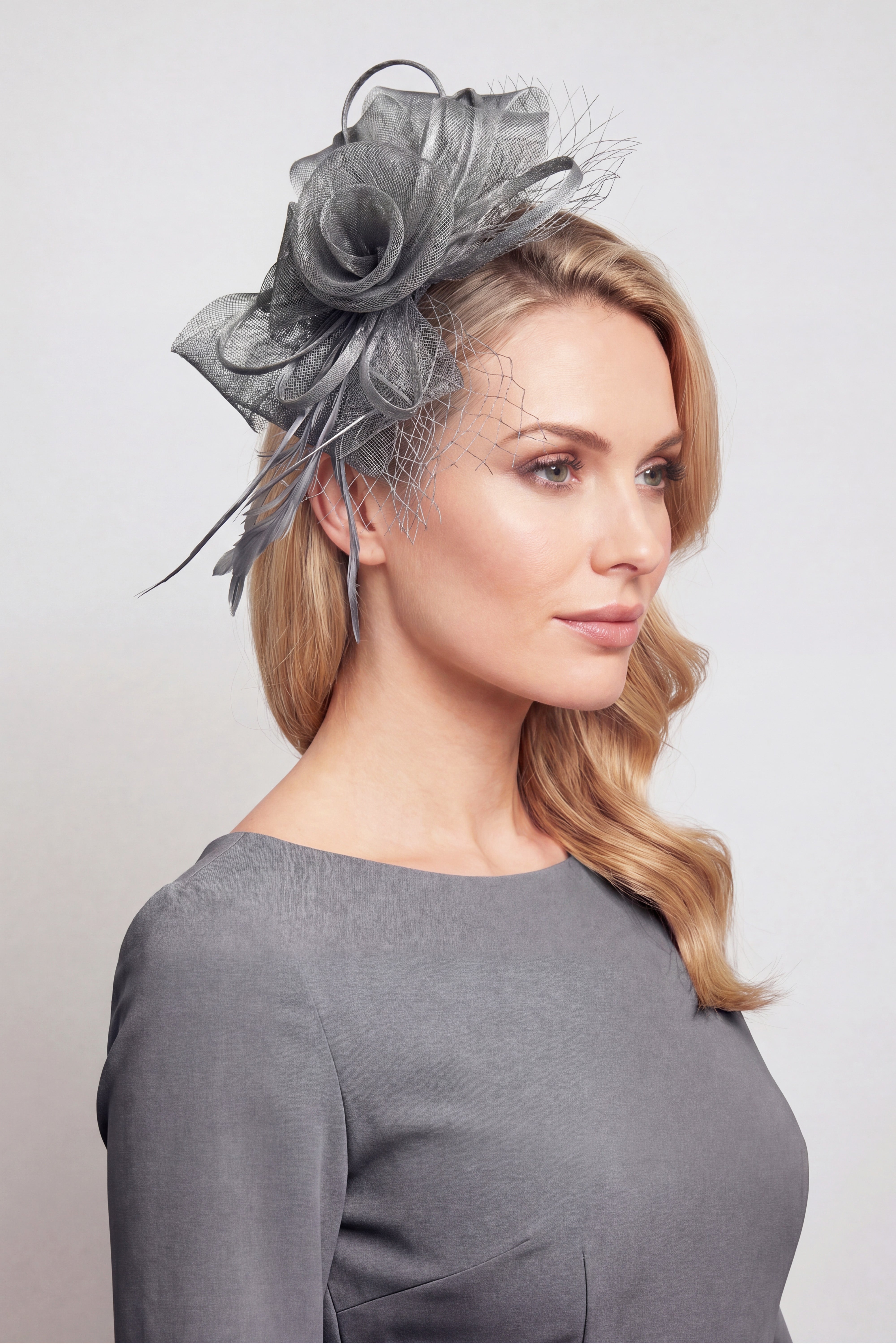 Double Flower Gauze Feather Fascinator Headband