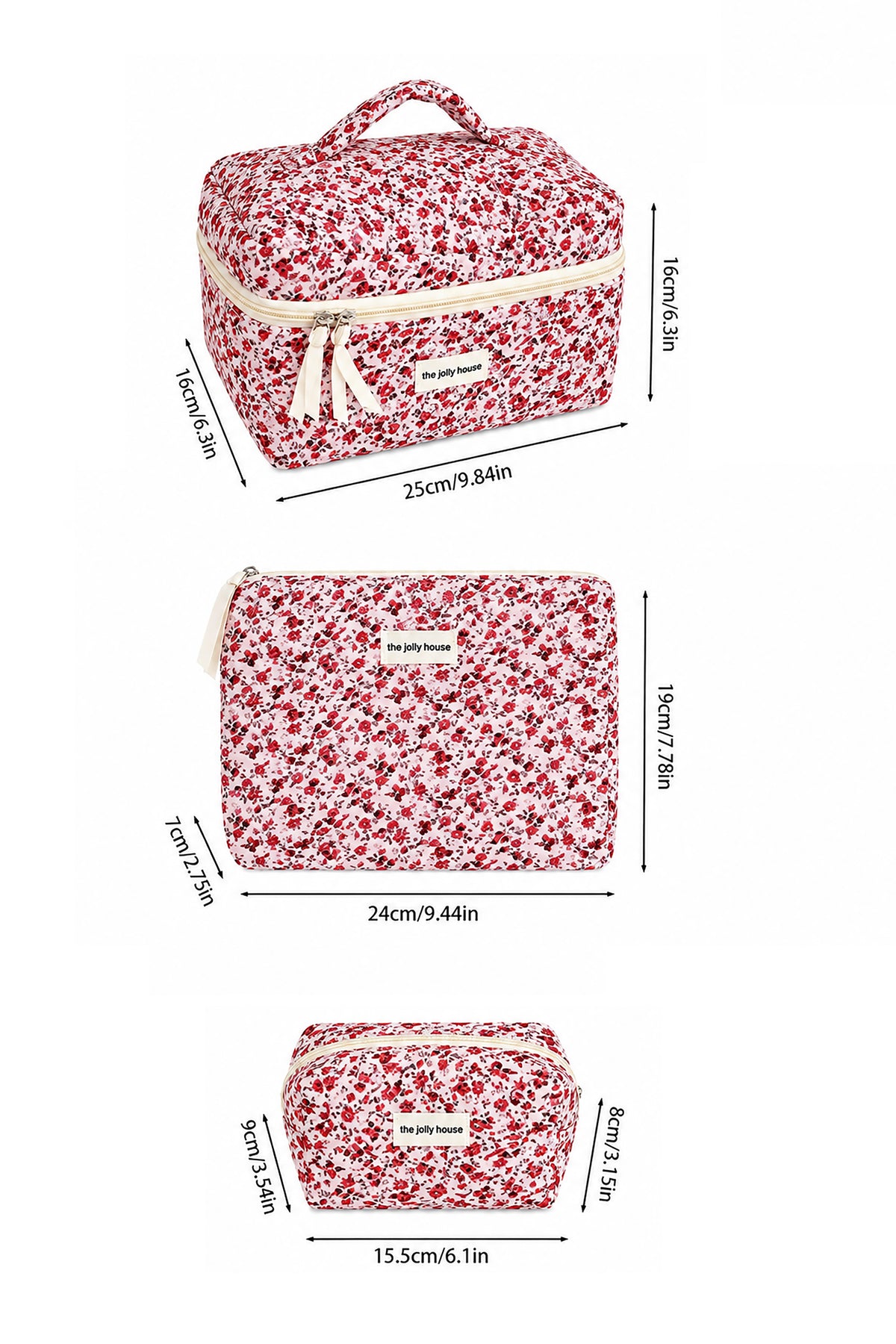3 Piece Floral Travel Makeup & Toiletry Bag Set for Women
