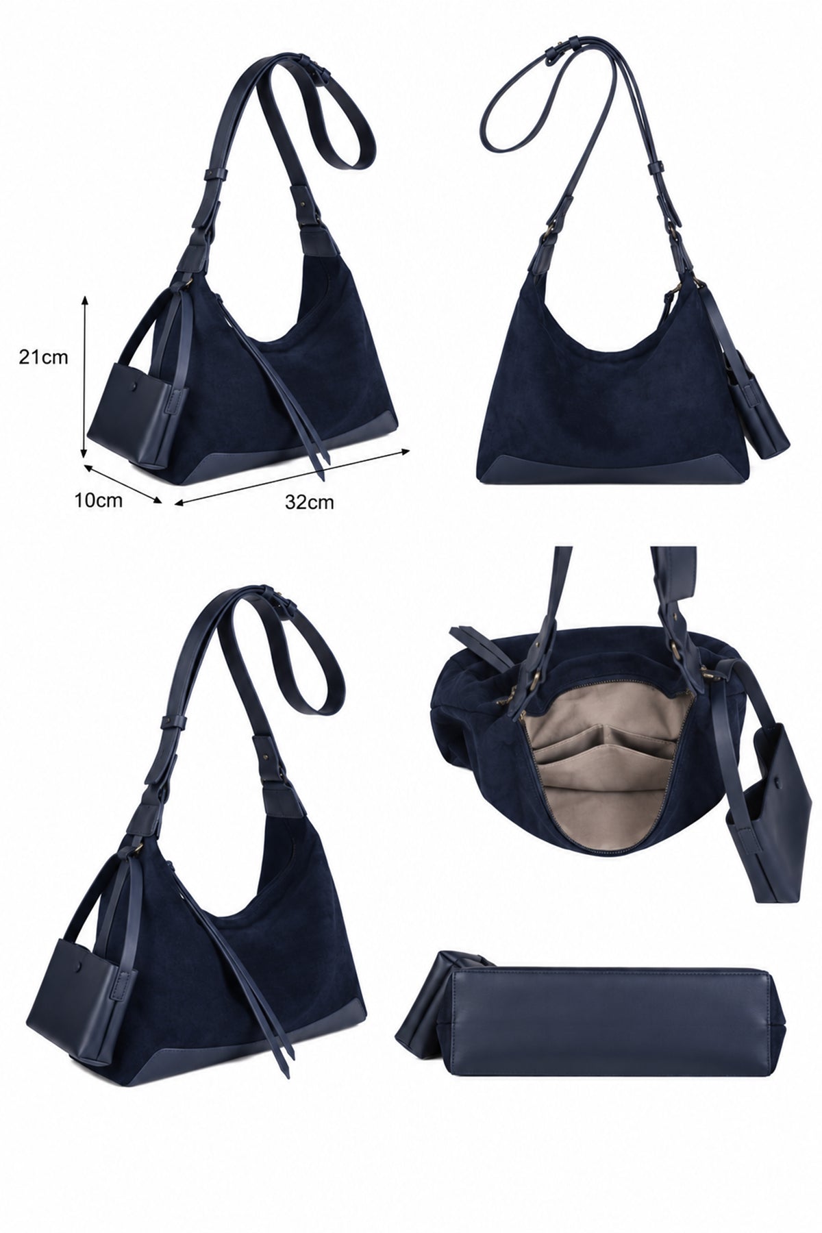 Women’s Soft Suede Hobo Bag with Adjustable Shoulder Strap