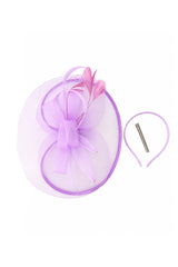 Women’s Mesh Disc Fascinator with Feather Trim, Loop Bow & Headband