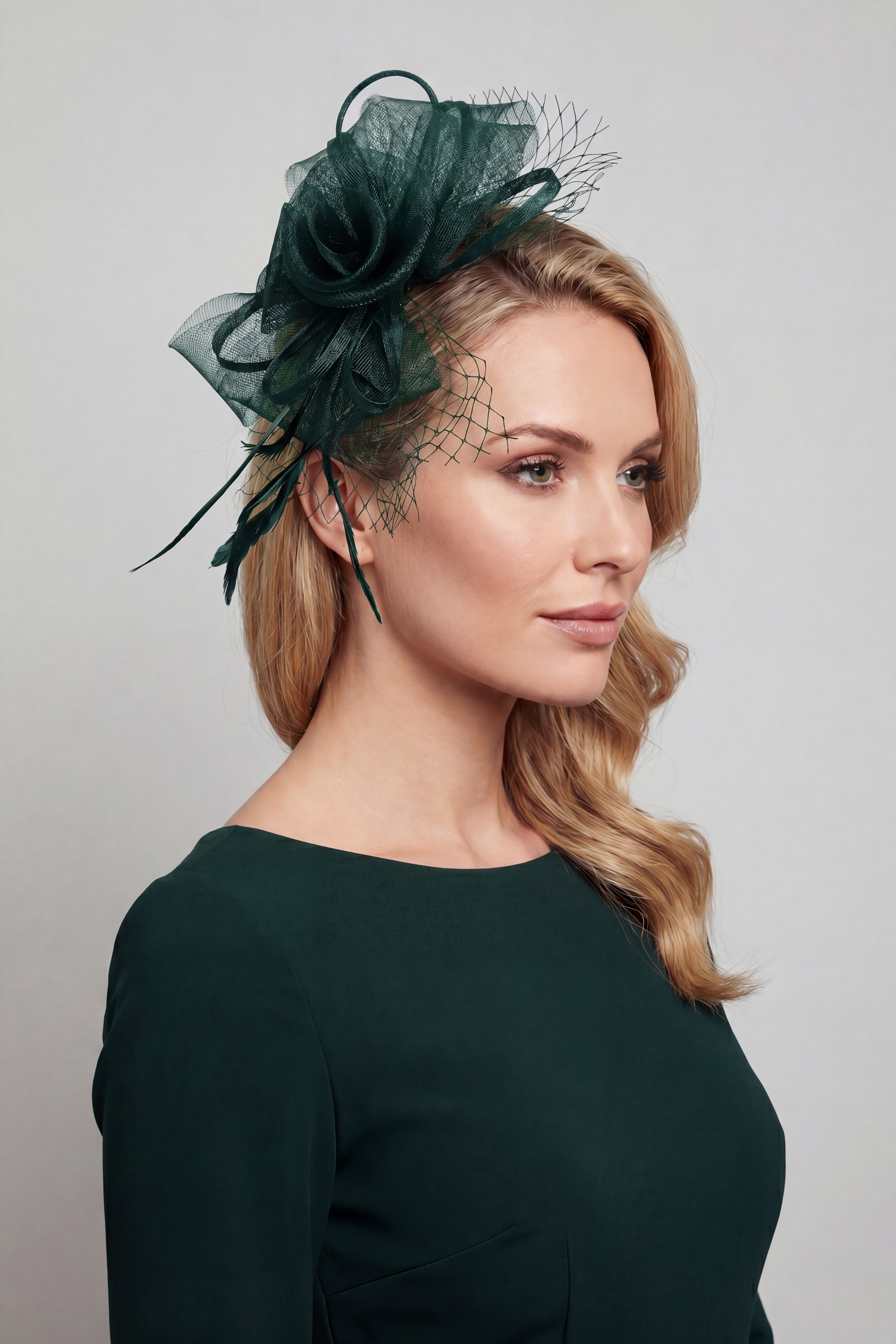 Double Flower Gauze Feather Fascinator Headband