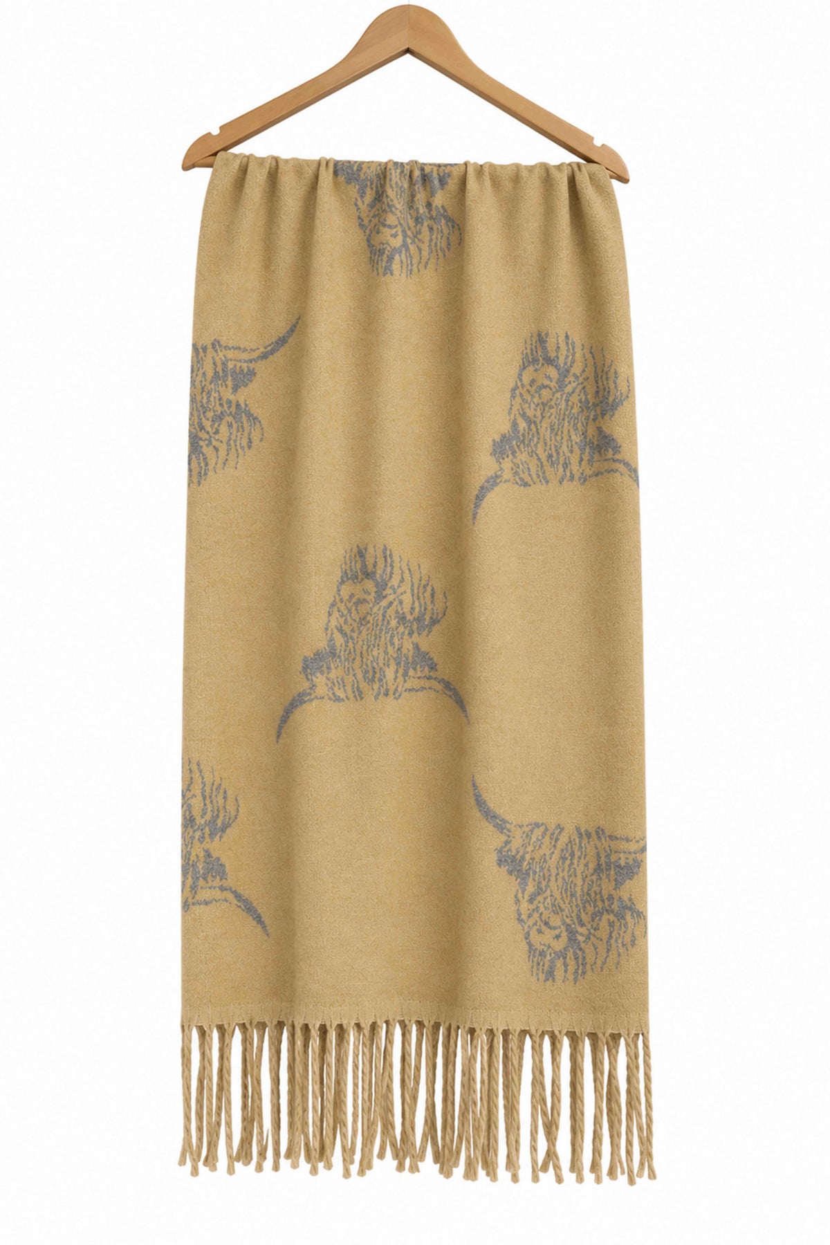 Women’s Highland Cow Print Reversible Scarf with Tassel Fringe
