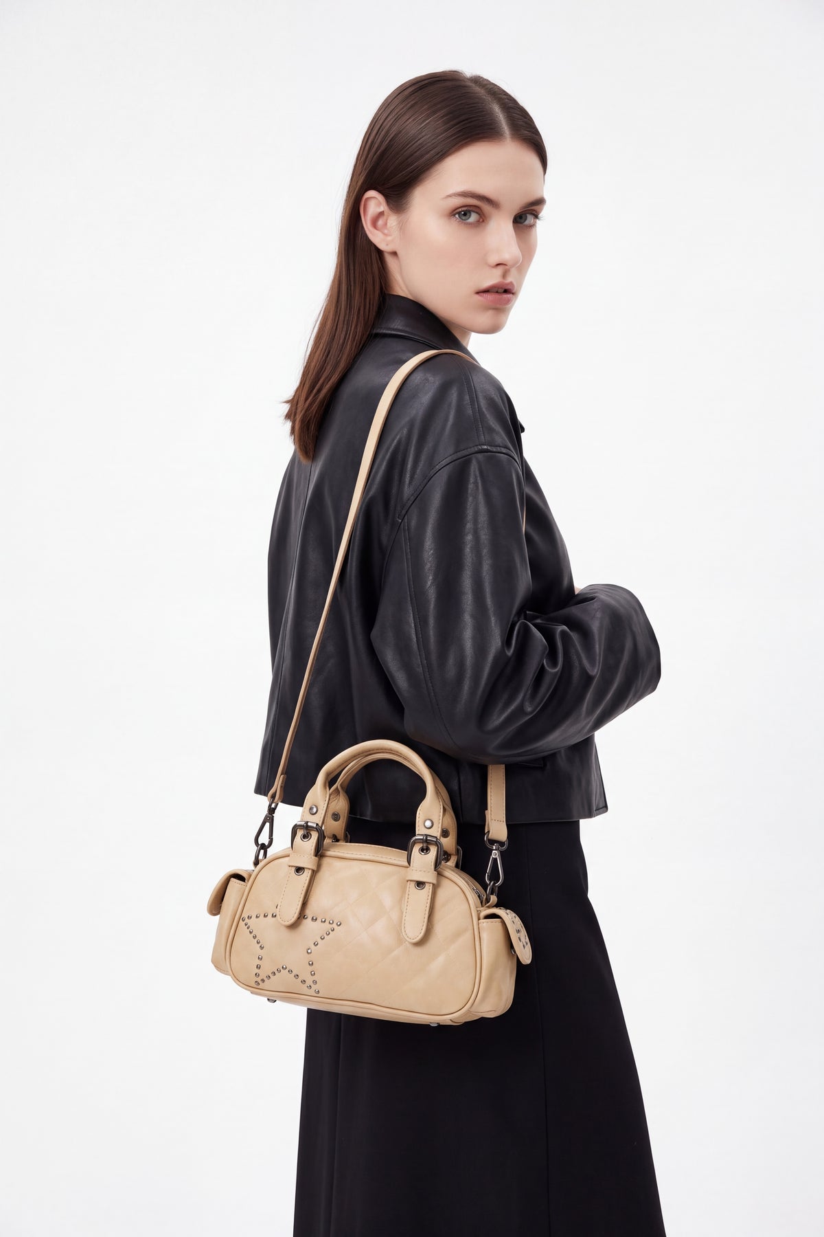 Women’s Quilted Star Stud Mini Handbag with Crossbody Strap