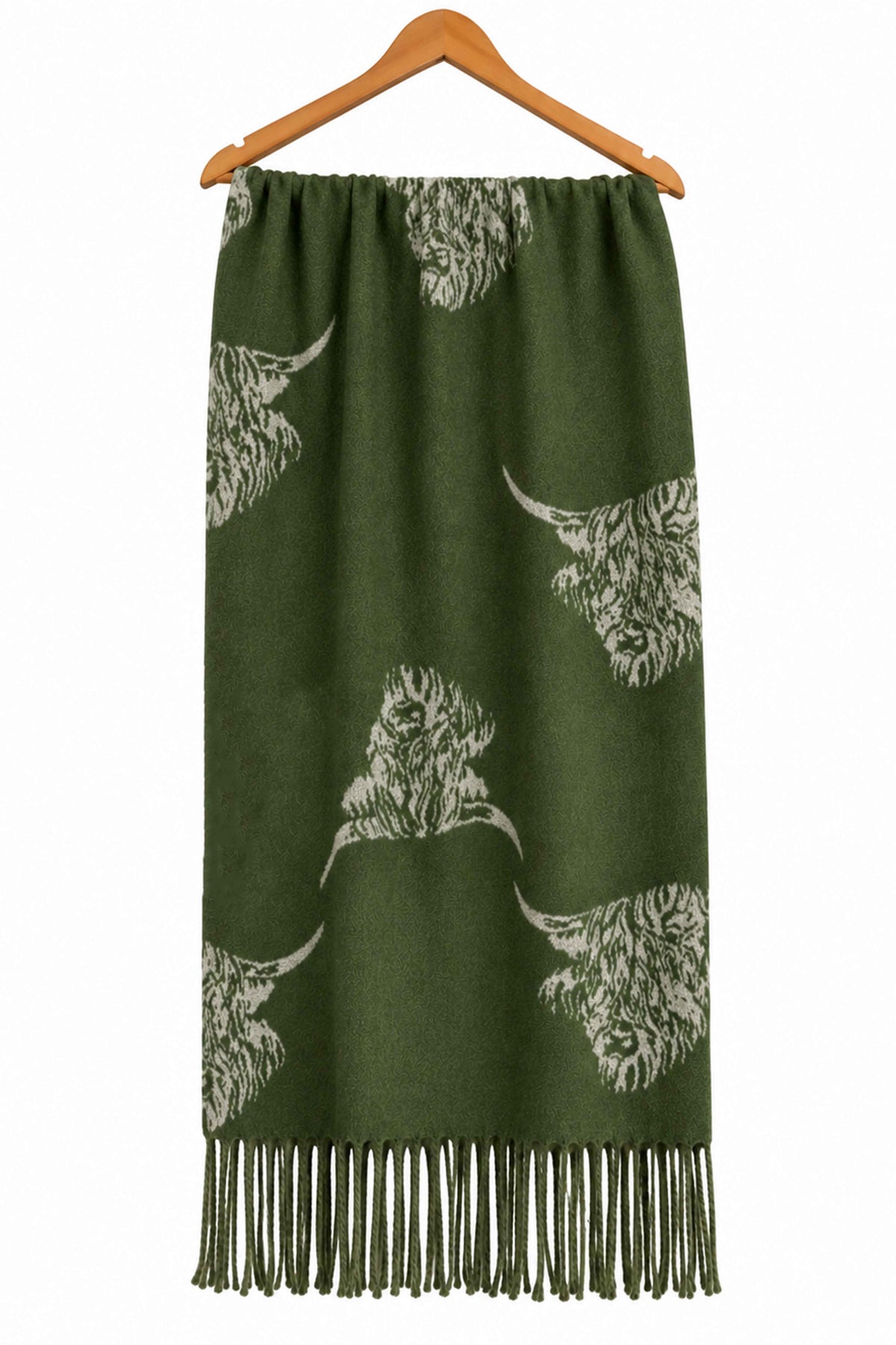 Women’s Highland Cow Print Reversible Scarf with Tassel Fringe