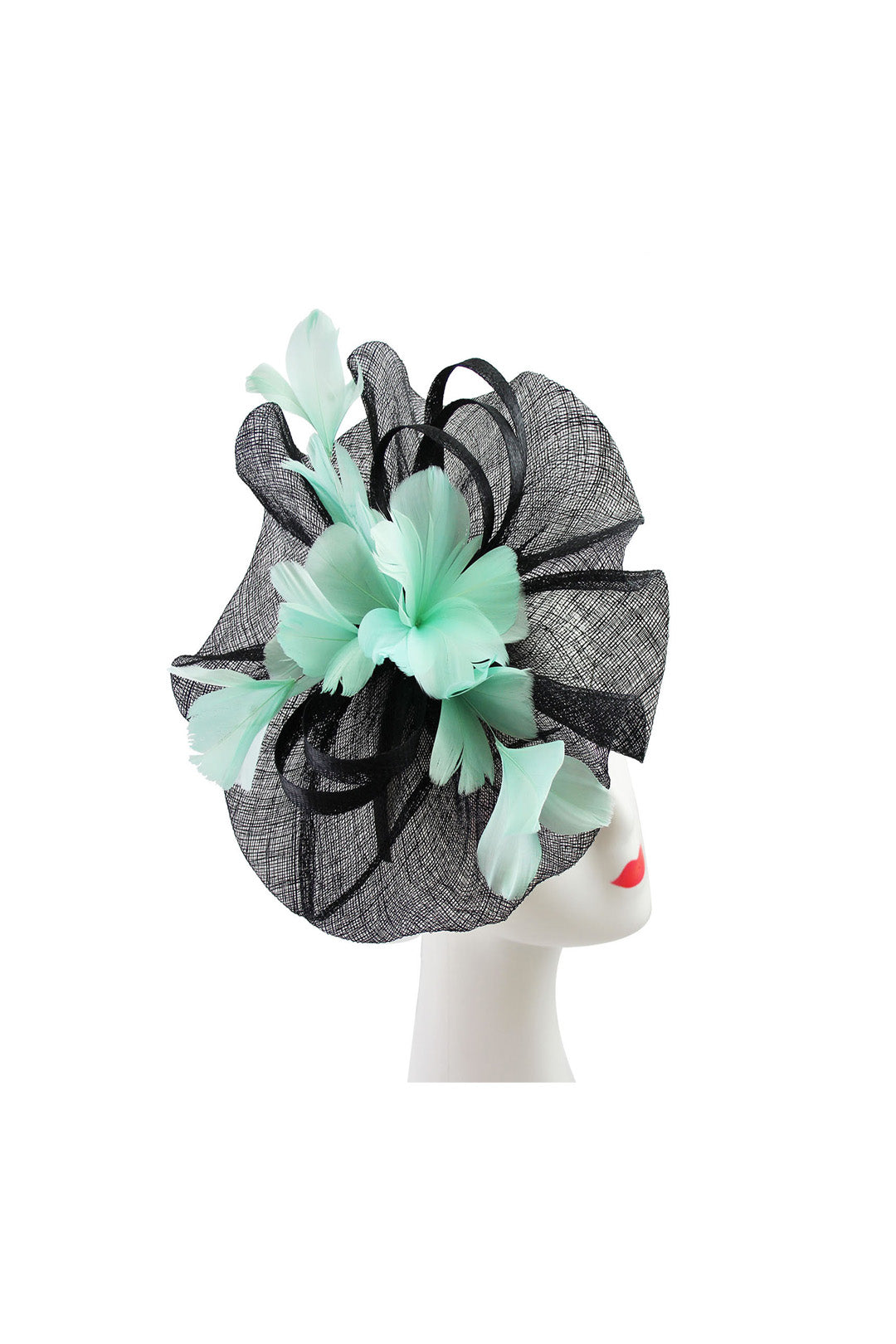 Mesh Fascinator with Feather Flower Detail Light Green