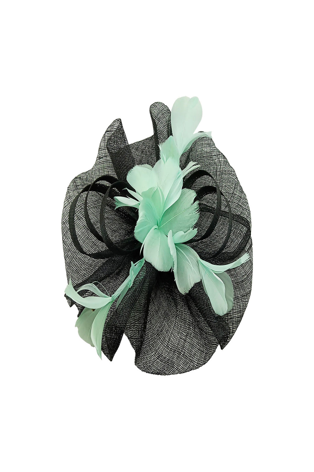 Mesh Fascinator with Feather Flower Detail Light Green