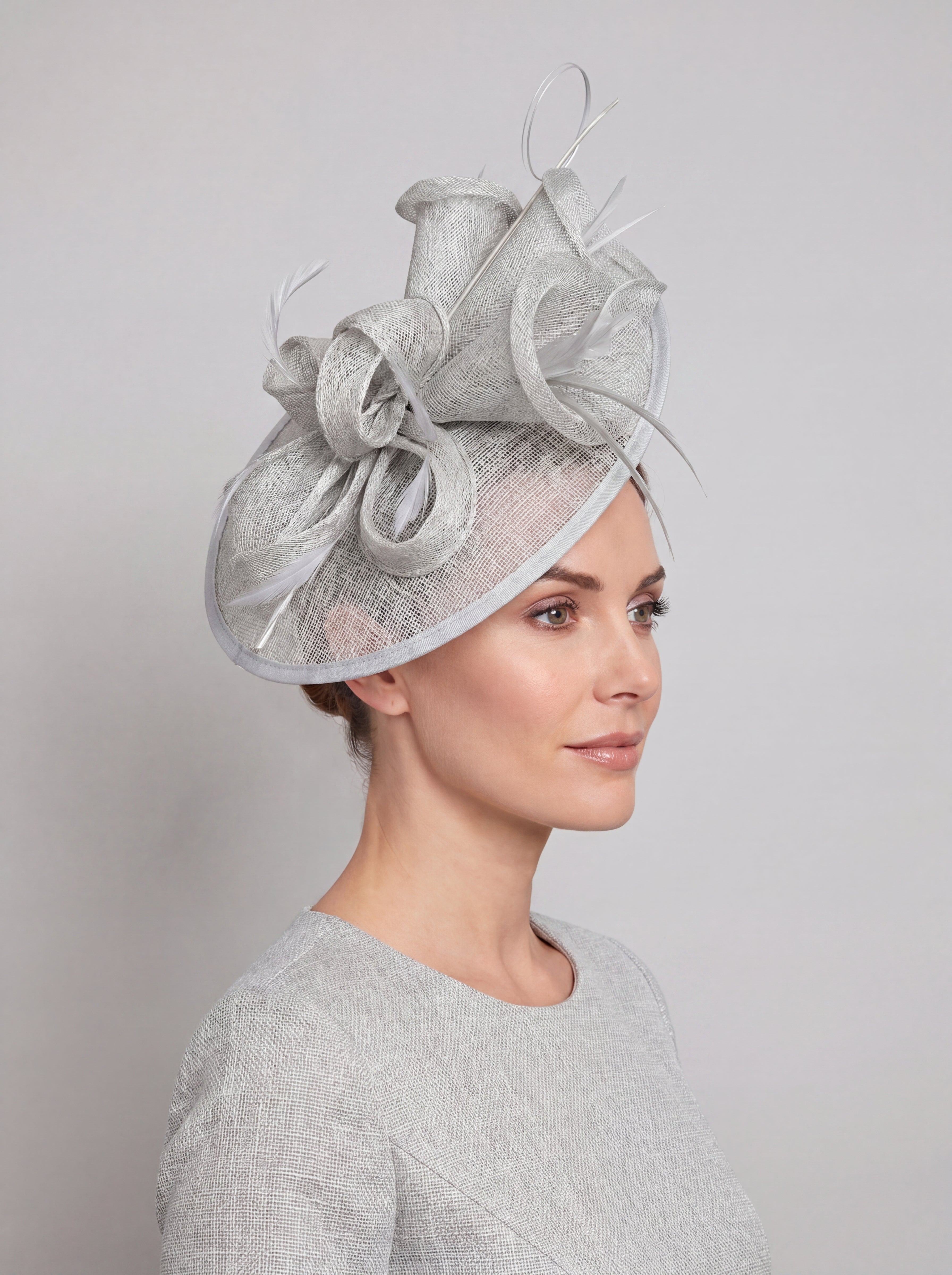 Statement Disc Fascinator with Petunia Flower and Feather Trim