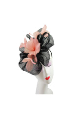 Mesh Fascinator with Feather Flower Detail Light Pink