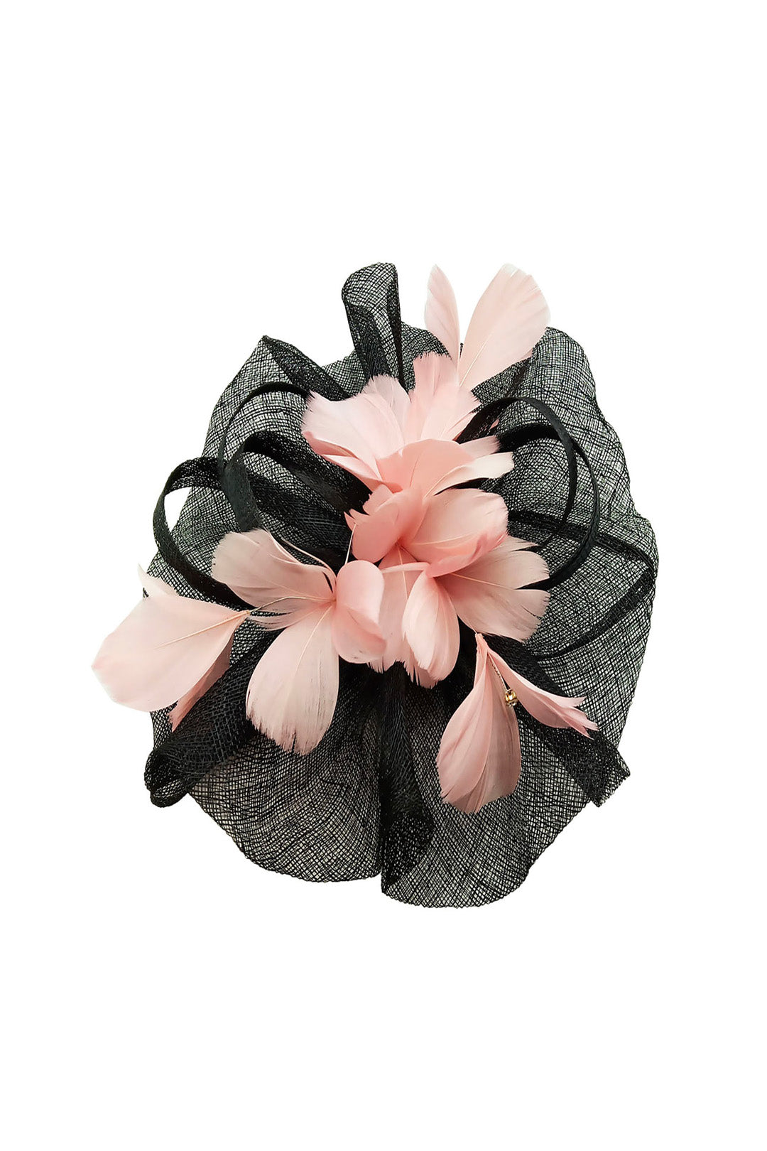 Mesh Fascinator with Feather Flower Detail Light Pink