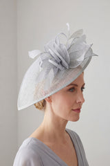 Mesh Disc Fascinator with Bow and Feather Detail