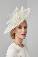 Mesh Disc Fascinator with Bow and Feather Detail