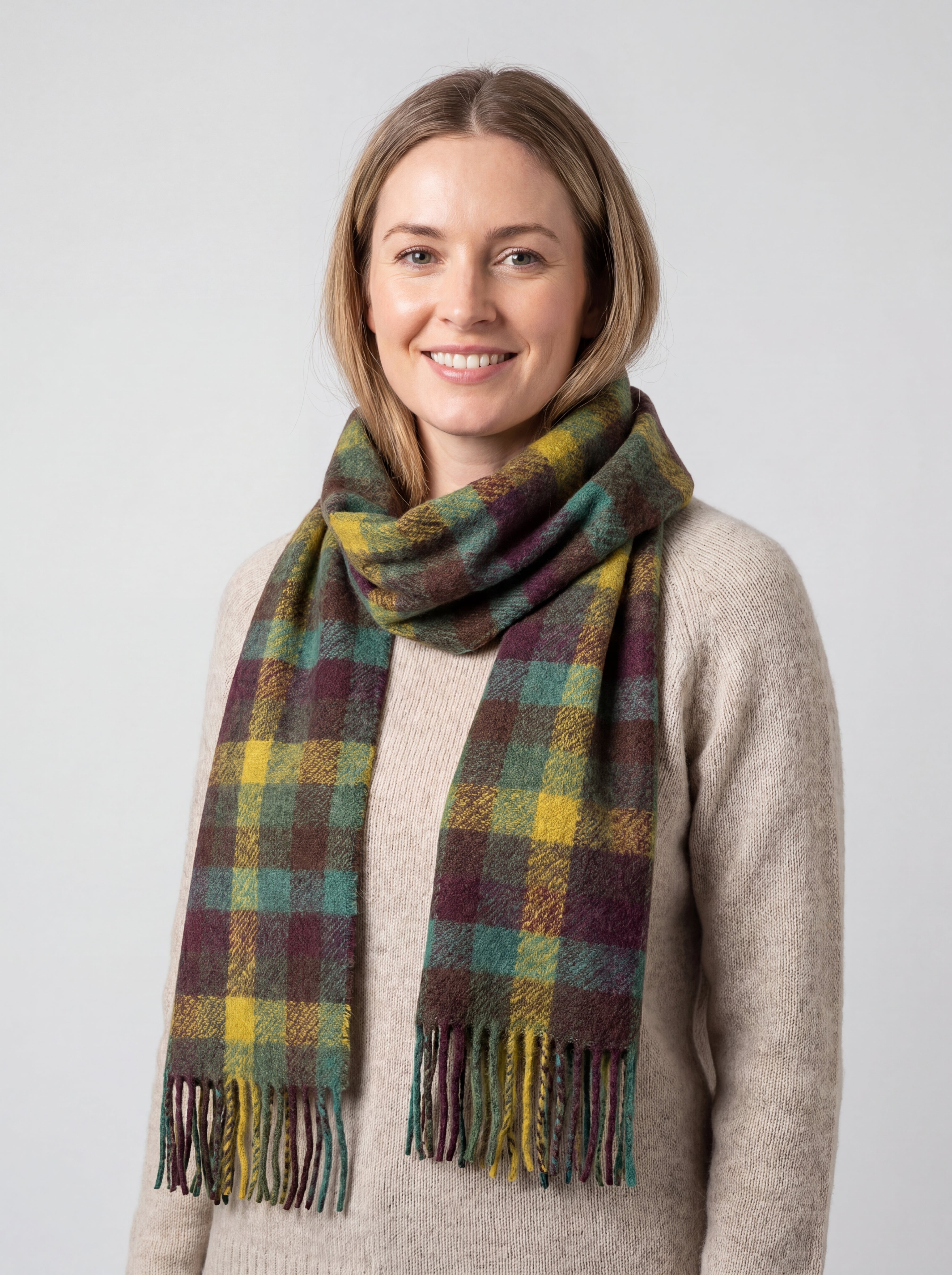Soft Brushed Check Tartan Scarf for Women
